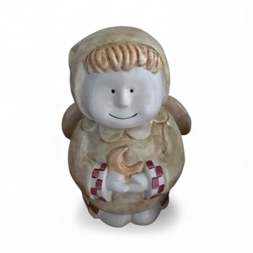 Vintage Ceramic Angel Cookie Jar with Moon